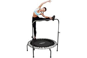 JumpSport 350 Series 39" Fitness Trampoline & Handle Bar Bundle, Adjustable Bungees, Stable No-Tip Arched Legs, & 60 Day Tria