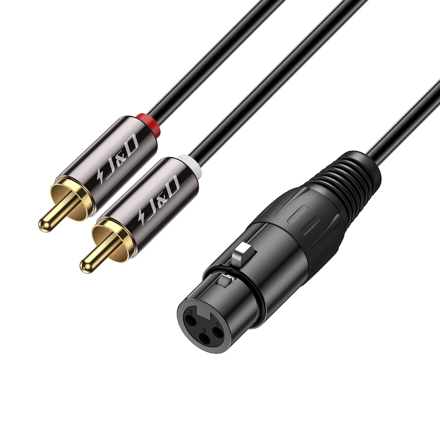 J&D XLR to 2 RCA Y Splitter Patch Cable, Gold Plated Heavy Duty Unbalanced Dual RCA Male to XLR Female Stereo Audio Interconnect Cable Adapter for Speaker, Condenser Mic, Mixer, AMP, 6 Feet