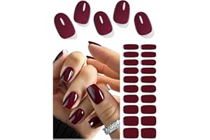 WAHRSHEI Semi Cured Gel Nail Strips, Wine Red 20pcs Adhesive UV Sticker, Wraps for Home Manicure DIY