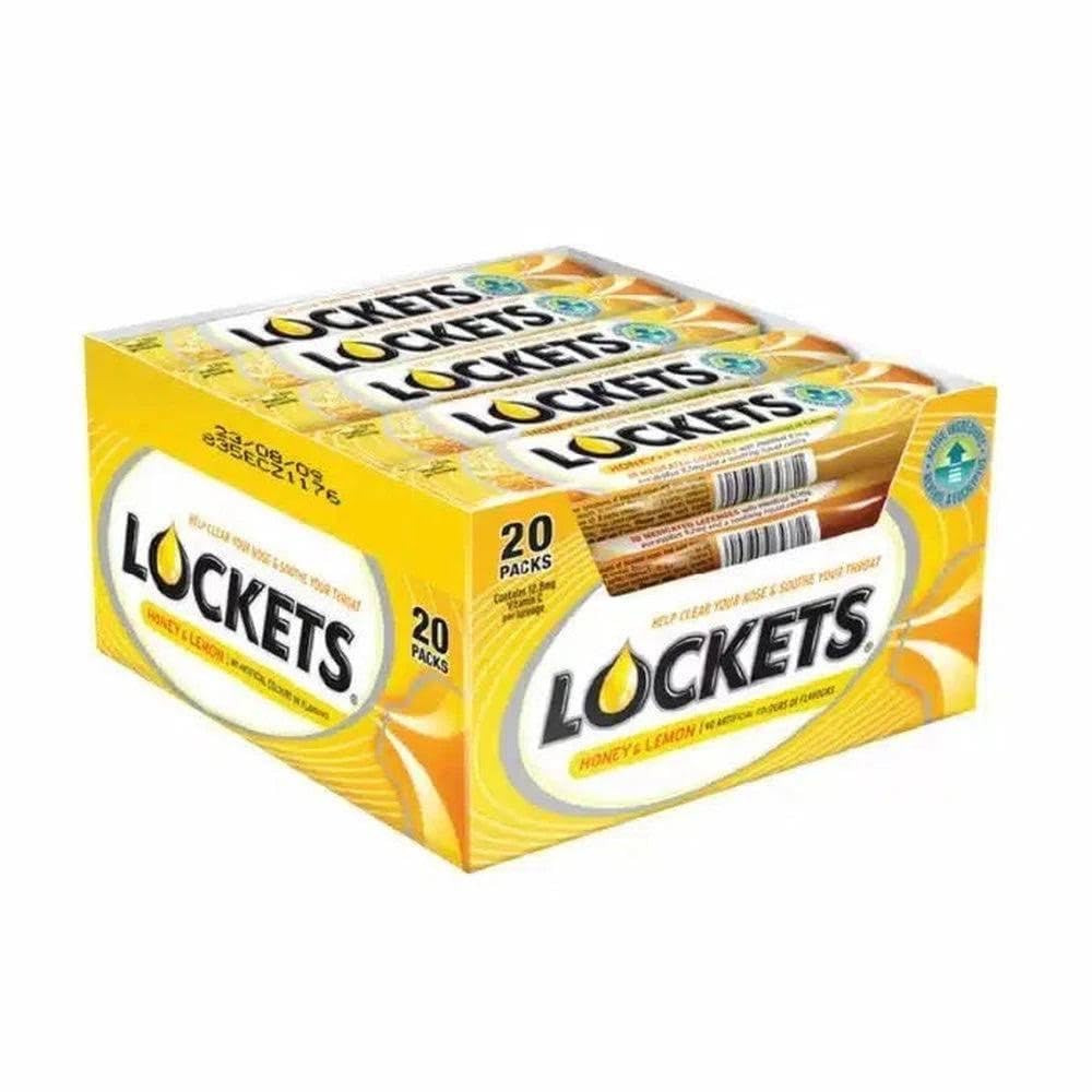 20 Packs of LOCKETS Honey&Lemon / Extra Strong / Cranberry & Blueberry with Menthol & Eucalyptol (Honey & Lemon) - VSTAR