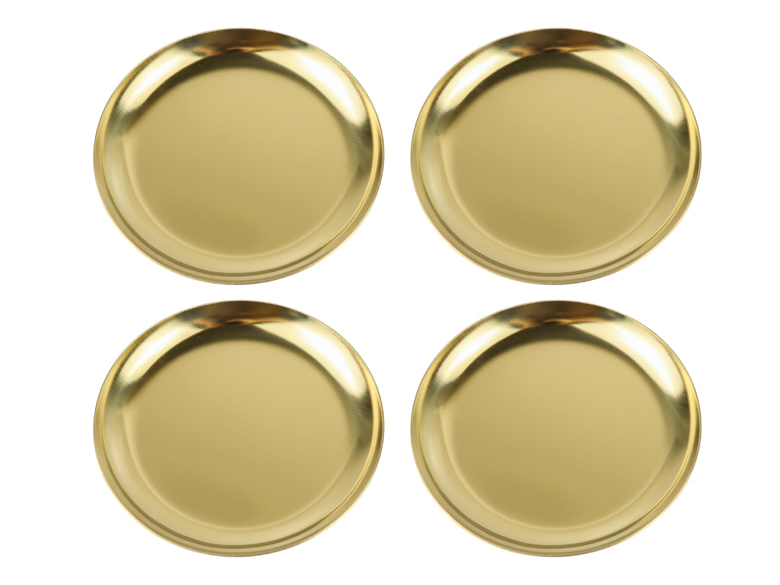 Photo 1 of Stainless Steel Candle Holders, 4" Round Plates for Pillar, Scented and Ball Candles, Mini Trays for Jewelry and Versatile Decorative Table Centerpieces, 4 Pack