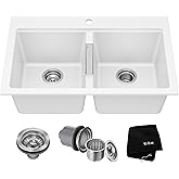 KRAUS Quarza 33-inch Granite Drop-In/Undermount 50/50 Double Bowl White Kitchen Sink, KGD-433BWHITE