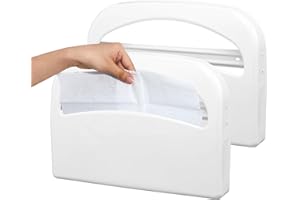 Domensi 2 Pcs Stainless Steel Toilet Seat Cover Dispenser Commercial Toilet Seat Wall Mount Half Fold Cover Holder with Screws for Office Restaurant Home Bathroom School, 16.4 Inch (White)