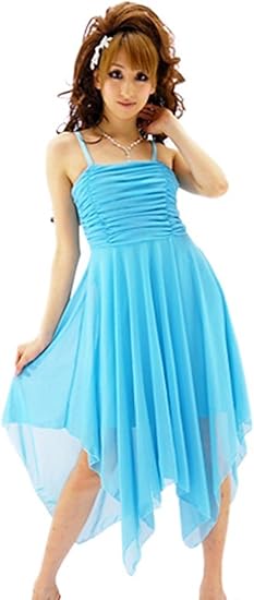 Amazon シャーリングチュールアシンメトリーパーティードレス結婚式二次会ワンピース Free ターコイズブルー ワンピース チュニック 通販