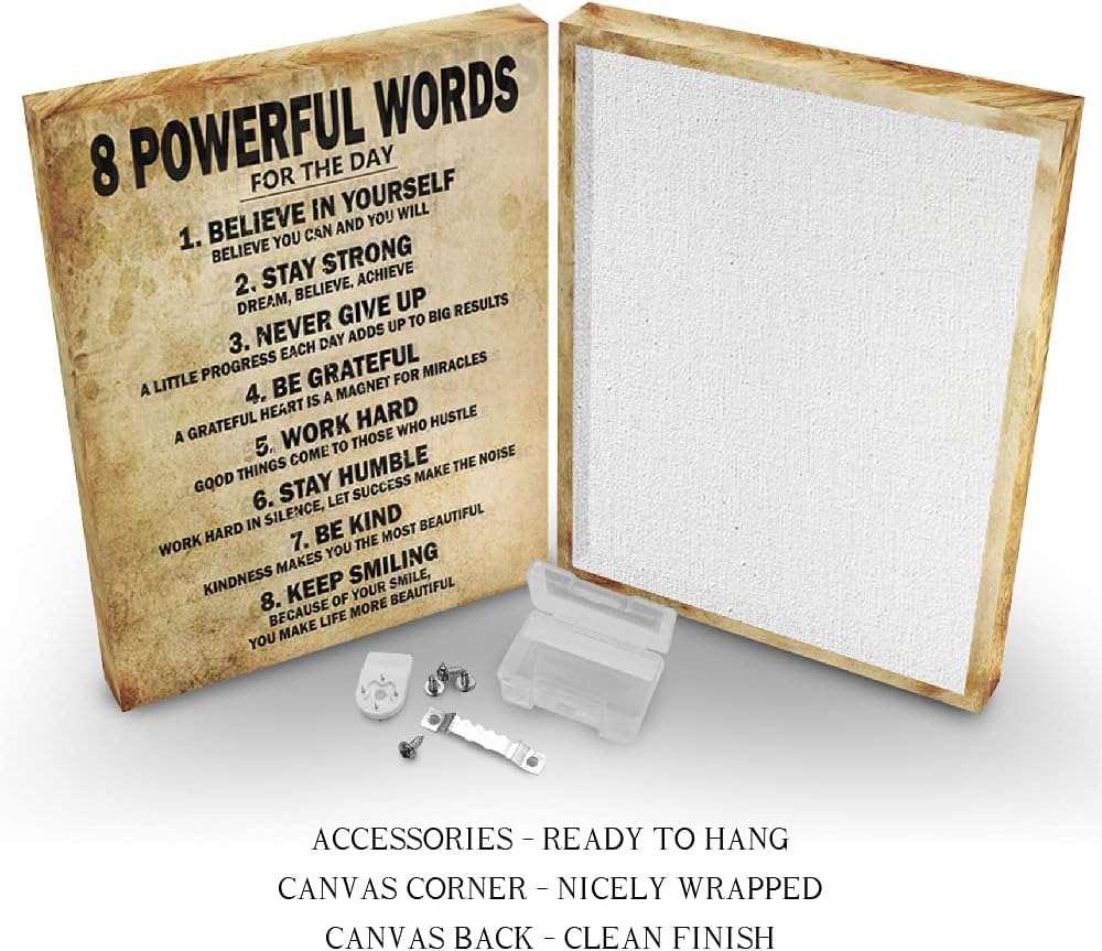 Canvas Print Wall Art 8 Powerful Words 12" x 16" inches Motivational Classroom Poster Painting Modern Gallery Wrapped Canvas Print Picture Artwork for Bedroom, Office, Living Room, Kitchen, Home Decorations, Hanging Accessories Included: Posters & Prints