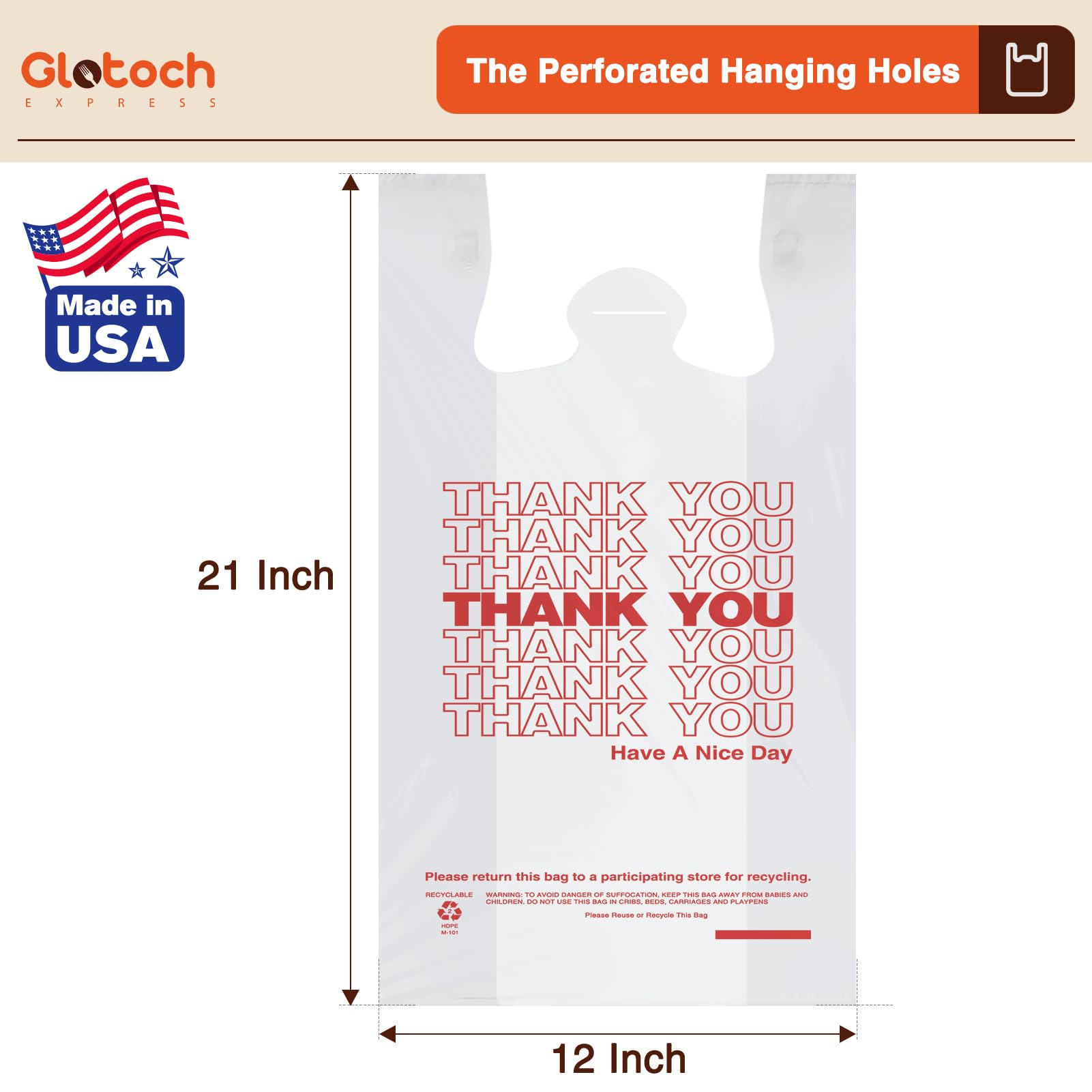 Glotoch Plastic Thank You Bags 1000 Count, 11.5