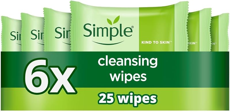 Simple Kind to Skin Biodegradable Cleansing Wipes Sensitive Makeup Remover 6x25