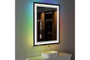 ISTRIPMF 24x36 inch RGB LED Bathroom Mirror with Lights, Colorful Changing Lighted Mirror, Shatterproof Dimmable Anti-Fog LED Vanity Mirror for Bathroom (RGB Backlit + Front-Lit)