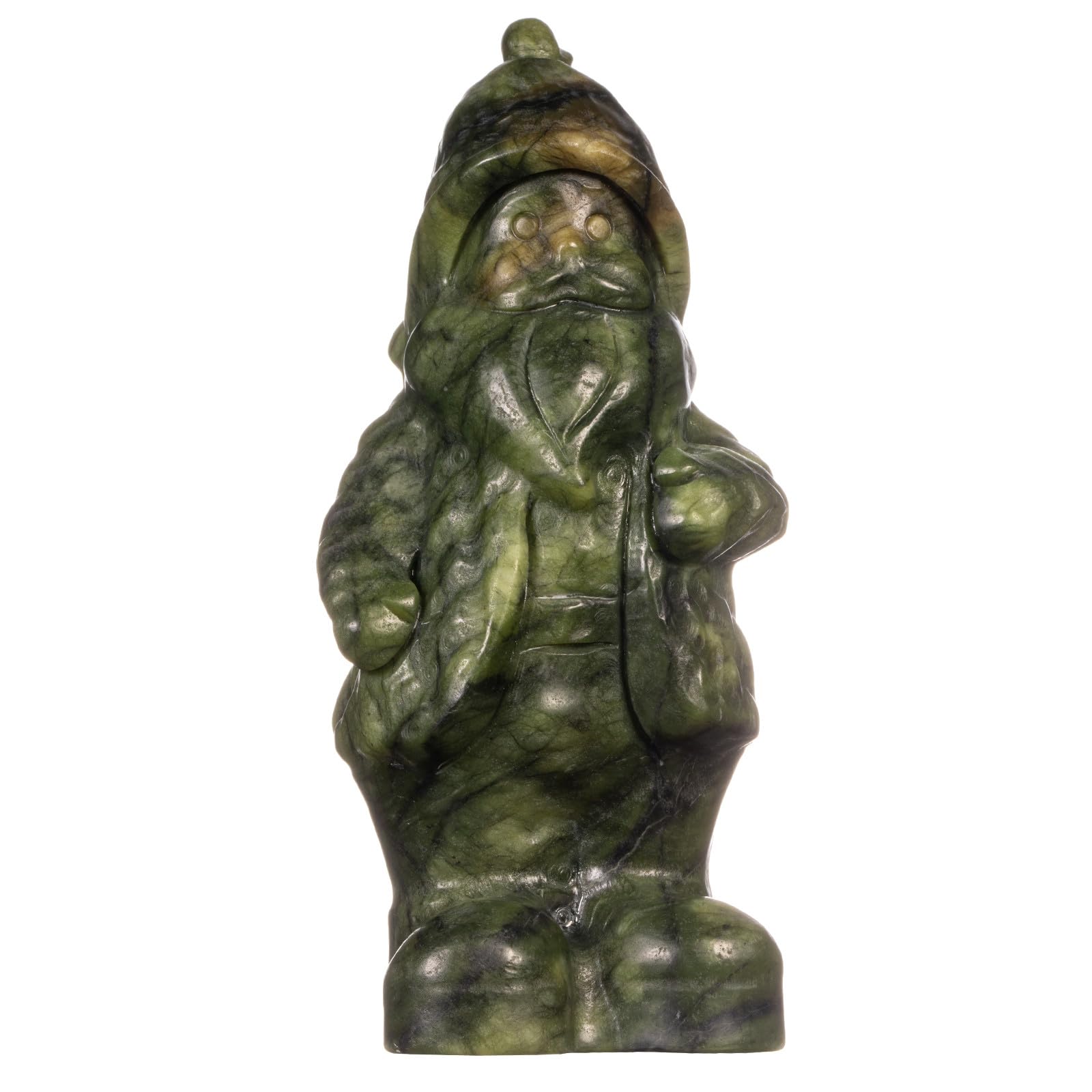 Nupuyai 5" Green Jade Carved Crystal Stone Santa Claus Statue, Natural Stone Figurine Standing Christmas Figure Ornament for Home Office Decor