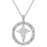 AOBOCO Nurse Gifts for Women 925 Sterling Silver Nurses Prayer Necklace with Caduceus Nursing Graduation Gift for Nurses Medical Student Made with 12 Birthstones (January to December)
