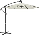 SONGMICS Cantilever 3m Garden Parasol with Base Beige LED Lights UPF 50+