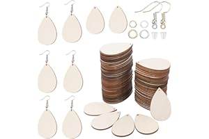 OURART 250 Pcs Unfinished Wooden Earrings Kits, 50Pcs Blank Natural Wood Pendants50 Pcs Earring Hooks, 100 Pcs Jump Rings and 50 Pcs Earrings Backs for Jewelry DIY Craft Making