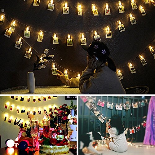 Neretva 20 LED Photo String Lights - Battery Operated Photo Clips Lights, Twinkle Fairy String Lights for LED String Lights Christmas Party Wedding Patio Lawn Garden Decorative Lights(Warm White)