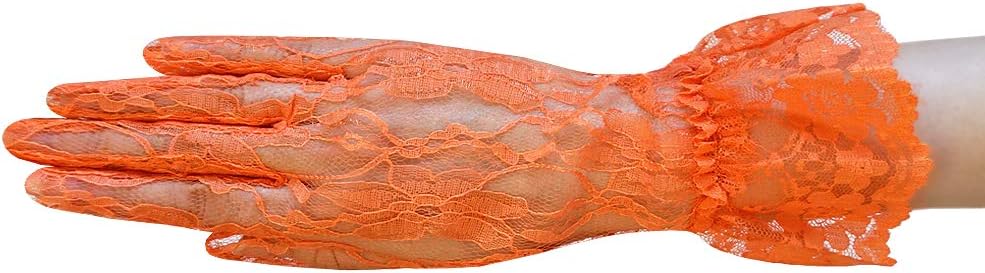 ZaZa BridalFlower Pattern Women's Lace Gloves with Ruffle Wrist Length