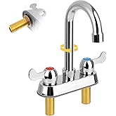 KWODE 4" Center Commercial Bar Sink Faucet, 2-Hole Deck Mount Utility Sink Faucet with 3-1/2" Gooseneck Swivel Spout & Dual Lever Handles for Laundry Tub RV Bar Sink, Brass Constructed, Chrome