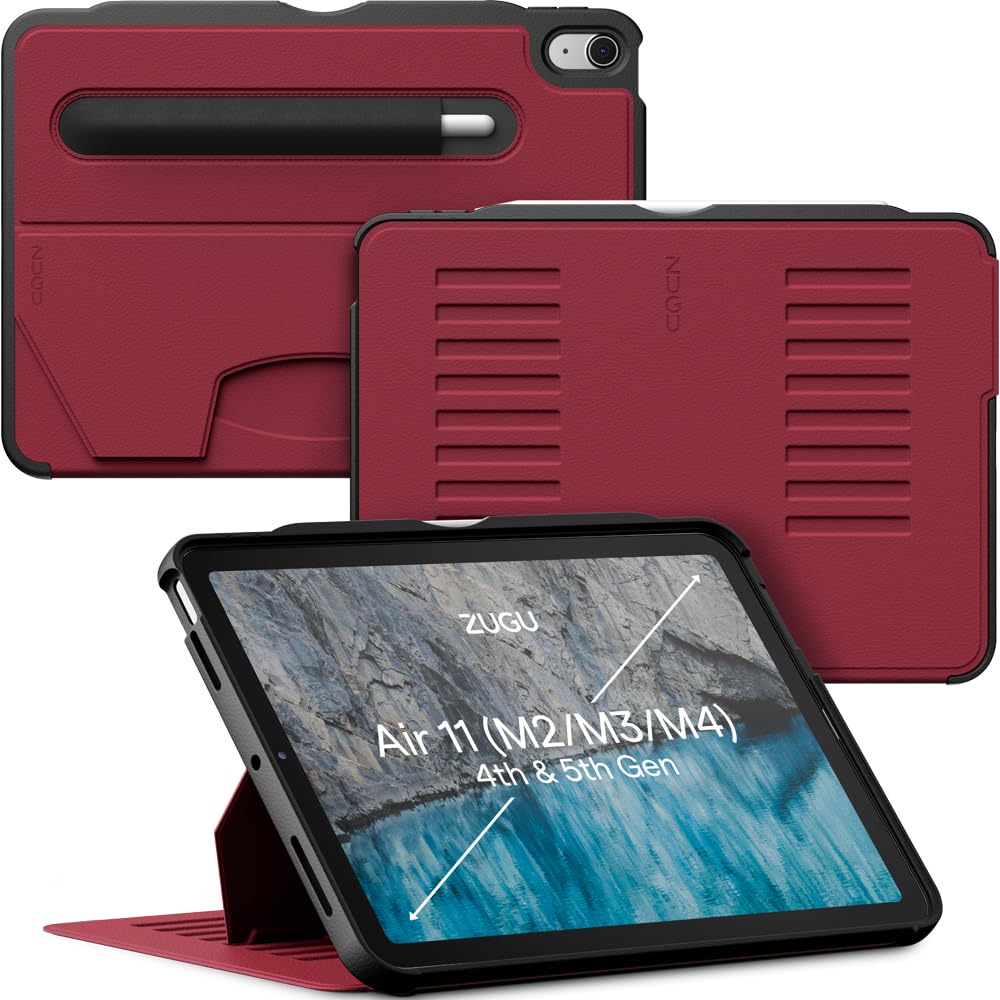 ZUGU CASE for iPad Air 11 (M4 2026/M3 2025/M2 2024) iPad Air 5&4 10.9 (2022/2020) Protective Cover, Wireless Apple Pencil Charging, Convenient 8-angle Magnetic Stand & Auto Sleep/Wake [Cherry Red]