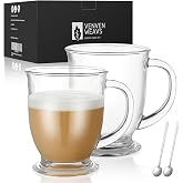 VENVENWEAVS Glass Coffee Mugs Set of 2,15 OZ Lead-free Clear Coffee Cups For Cappuccino,Latte,Tea,Glass Coffee Cups with handles