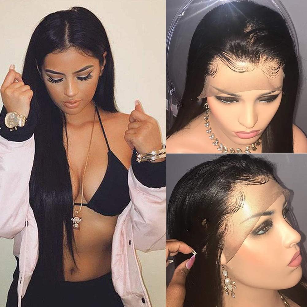 Glueless Brazilian Straight Lace Front Wigs Pre Plucked Natural Hairline with Baby Hair for Women Unprocessed Virgin Human Hair 13x4 HD Transparent Lace Frontal Wigs 12 inch