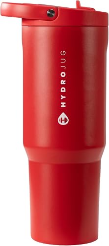 HydroJug Sport - Stainless Steel Tumbler with Straw, Vacuum Insulated, 40oz Leakproof Water Bottle, Ergonomic Design, Reusable, Dishwasher Safe, Rubber Base, Durable for Gym or Outdoors, Alumni Red
