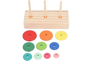 Hamwesh Tower of Hanoi Puzzle, 10 Rings Wooden Logic Brain Teaser Game, Wooden Tower Puzzle with Pine Blocks and Sticks for K