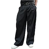 Verdusa Men's Wide Leg Dress Pants Business Casual Outfits Baggy Long Trousers with Pockets