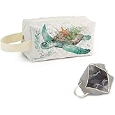 SuoSycorax Watercolor Sea Turtle Printed Quilted Makeup Pouch for Women - Velvety Polyester Cosmetic Organizer w/Triple Compartments, Travel & Makeup Brush Holder