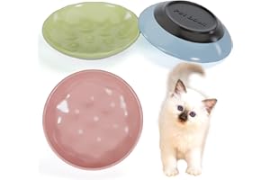 DAZHSHUN Cat Food Bowl,Ceramic Cat Bowls 3 Color Set Whisker Fatigue for Indoor Cats,Ceramic Shallow Cat Dishes for Food and Water,Non-Slip Silicone Cute Kitten Bowls for Kitten,Small Dogs,Feeding Dry Wet Food