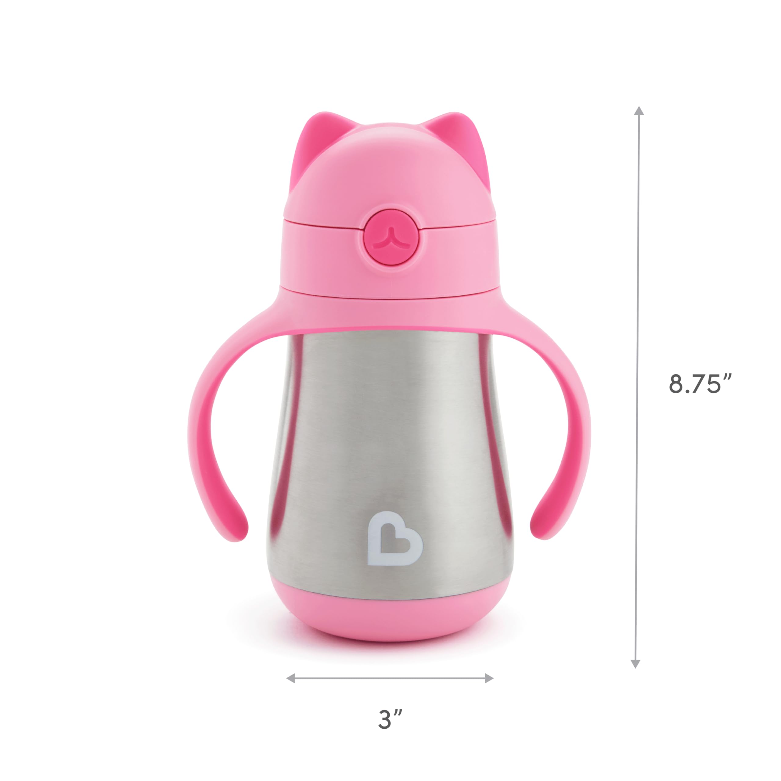 Munchkin Cool Cat Sippy Cup for Toddlers, Stainless Steel Straw Cup, 8 Ounce, Pink