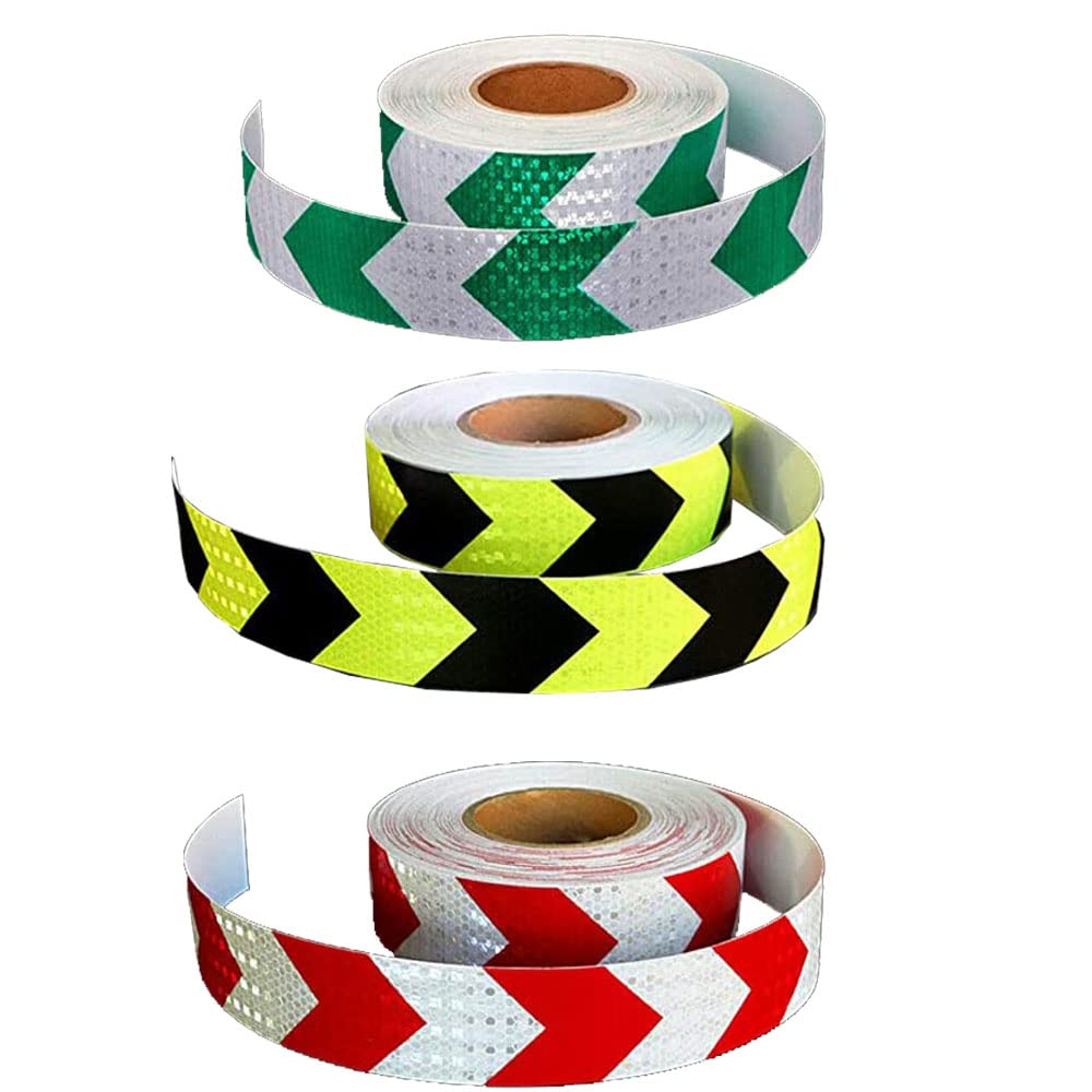 3 Pieces Reflective Tape,Safety Tape Markers,Reflective Tape Waterproof for Vehicles,5cm*3m,Reflective Tape Car,Suitable for Cars,Trucks,Trailers(Red White+Green White+Fluorescent Yellow Black)
