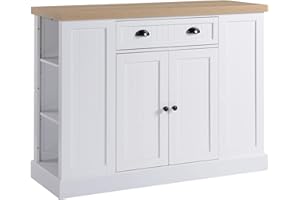 HOMCOM Fluted-Style Wooden Kitchen Island, Storage Cabinet w/Drawer, Open Shelving, and Interior Shelving for Dining Room, White
