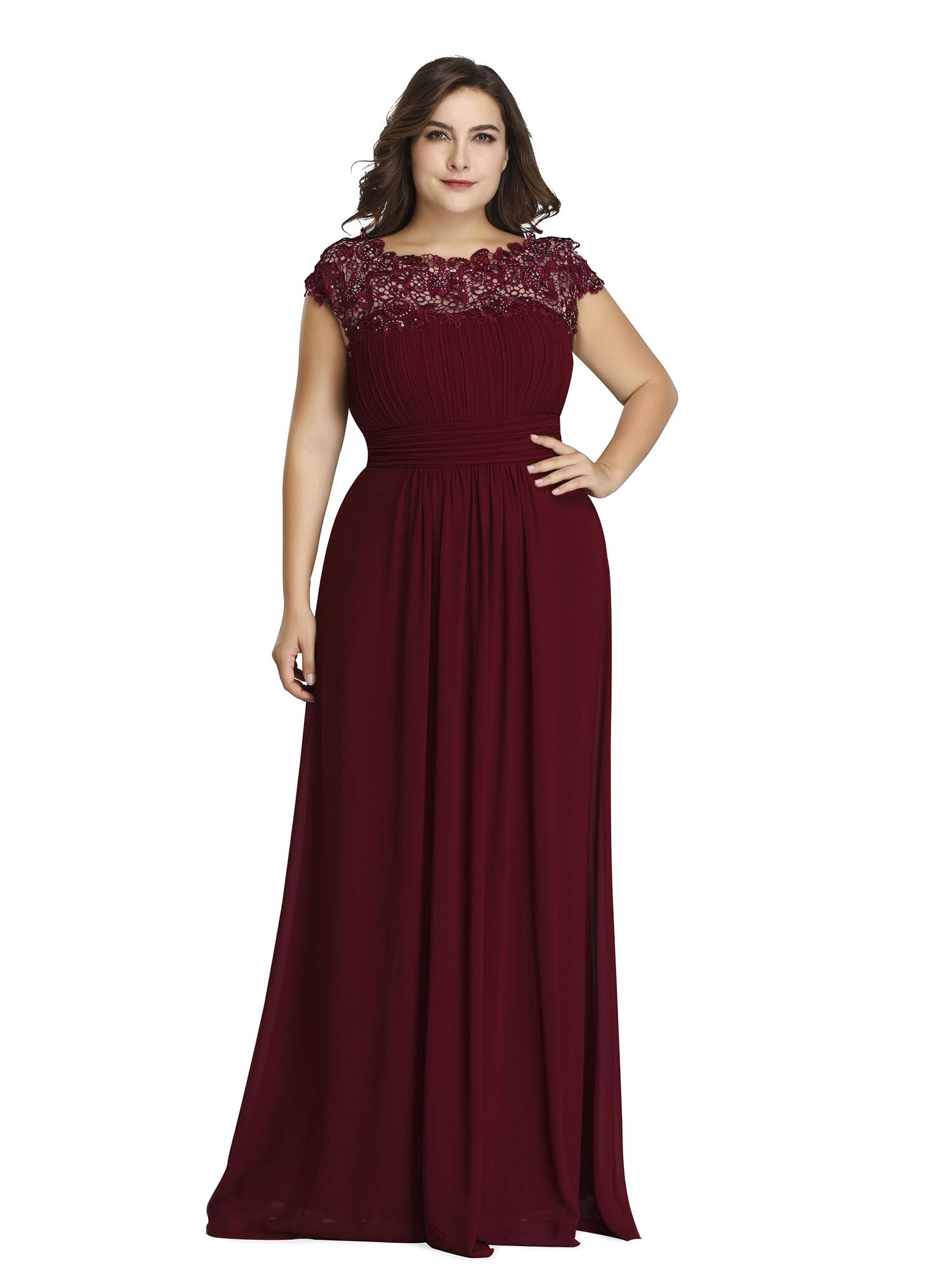 EverPretty Women's Plus Size Lace Cap Sleeve Long Formal Evening Party