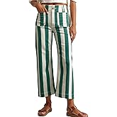 Kedera Women Striped Pants Wide Leg Trousers Casual High Waisted Pants Summer Flare Jeans with Patched Pockets
