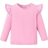 LYSMuch Toddler Baby Girls Long Sleeve Ruffle T Shirt Kids Casual Plain Solid Top Blouse T-Shirt Undershirt