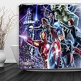 Baccessor Super Hero Shower Curtain Spider Man, Hulk, Captain America, Black Panther and Iron Man Marvel Fans Favorite, Hooks Included, 72