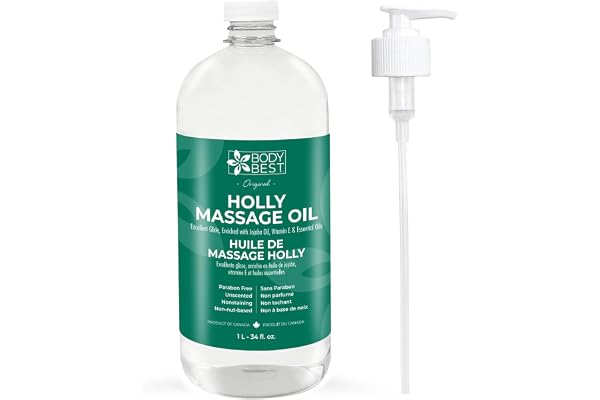 BodyBest Holly Massage Oil (1 Litre) | Aromatherapy Lubricant & Carrier Oil | Nourishing, Fast Absorbing, Nut-Free, Unscented
