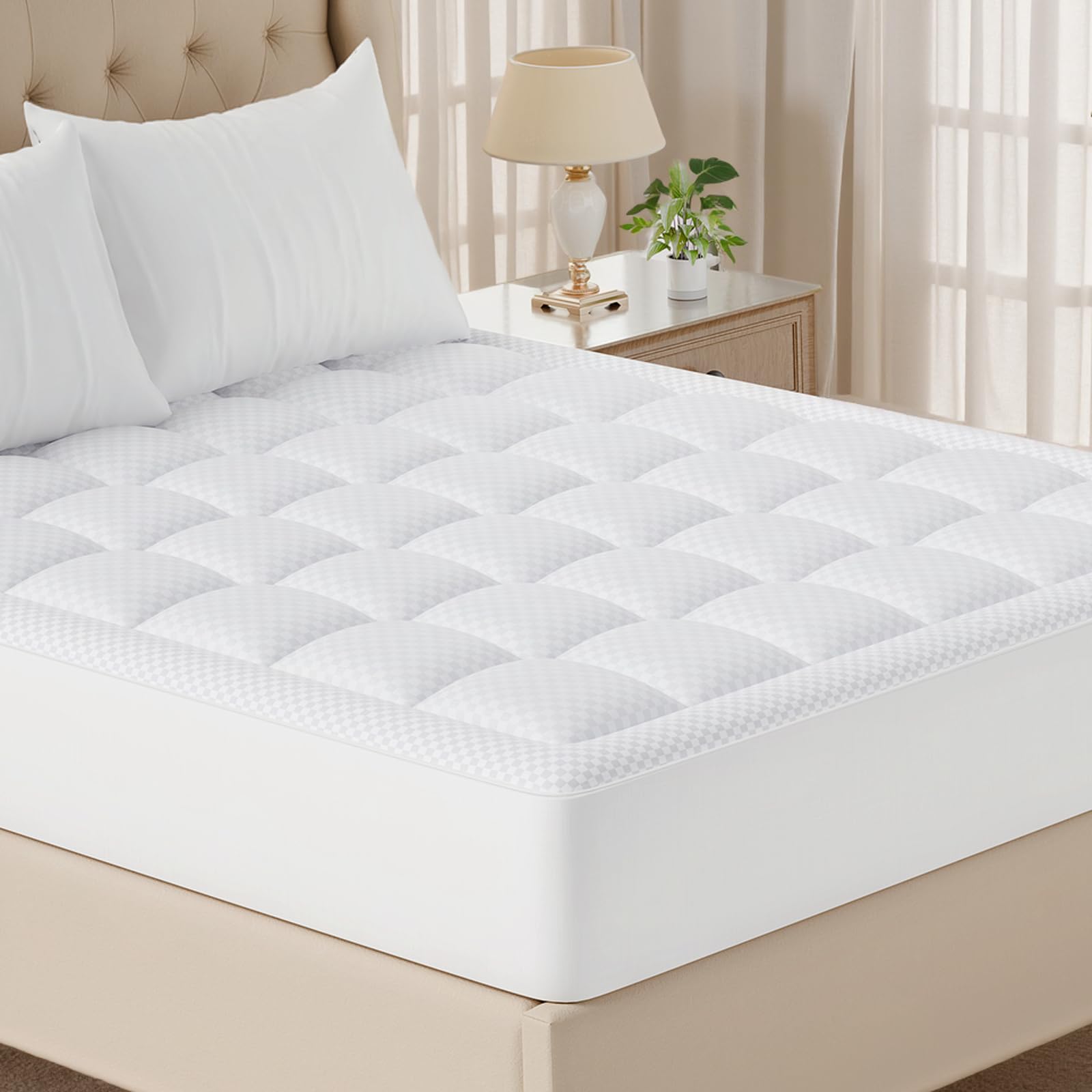 Photo 1 of OLANLY Cal King Quilted Fitted Mattress Pad, Cooling Soft Mattress Topper, Elastic Fitted Mattress Cover Stretches up to 21 Inches Deep, Machine Washable Mattress Protector (72x84 inch, White)