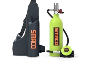 SMACO S400 1L Mini Scuba Tank Up to 20 Min Dive Time, Portable Diving Cylinder for Scuba Diving, Snorkeling &Emergency Rescue