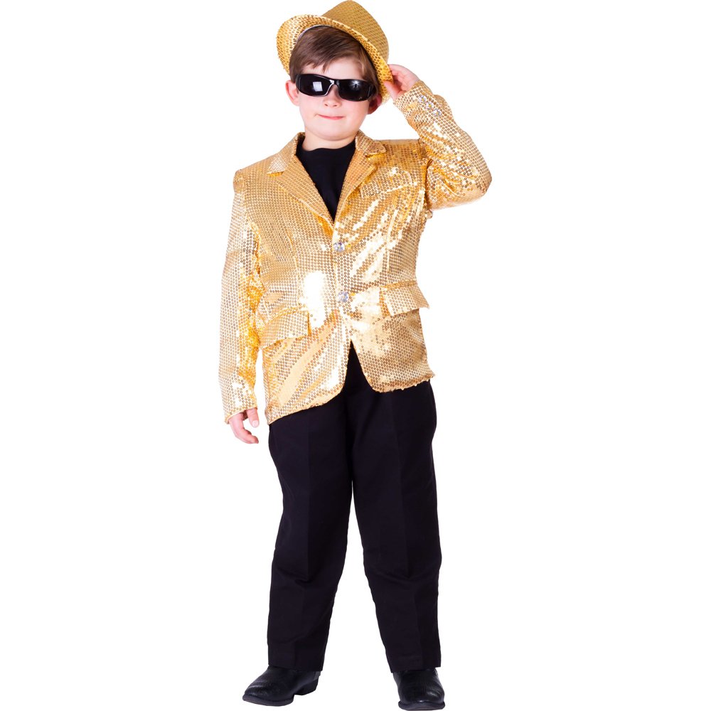 Dress Up America Gold Sequin Jacket For Kids - Boys Sequined Party Blazer - Dance Tuxedo Costume - Beautiful Dress Up Set for Role Play