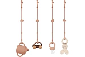 Kalovin Toy Safety Straps, Silicone Pacifier Clips, 4Pack Adjustable Straps for Strollers, High Chair, Shopping Cart (Muted)