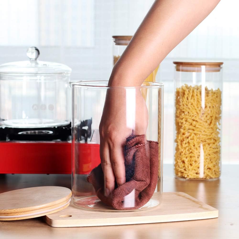 Large Glass Food Storage Container, 100 FL OZ (3000ml) Glass Food Canister with Airtight Bamboo Lids for Your Pantry, BPA-Free Cereal Dispenser Jars for Spaghetti Pasta, Powder, Tea, Coffee, Weed: Kitchen & Dining