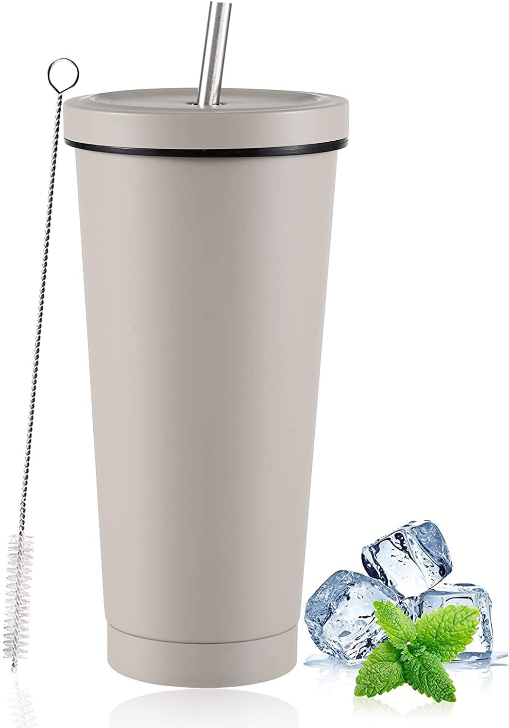 LATERN Iced Coffee Tumbler with Lid and Straw, 750ml Insulated Stainless Steel Cup Double Wall Vacuum Travel Coffee Mug Reusable Water Cup Keeps Drinks Cold & Hot (Coffee Grey, 1Pcs)