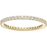 Amazon Essentials Platinum or Gold Plated Sterling Silver All-Around Band Ring set with Round Infinite Elements Cubic Zirconia