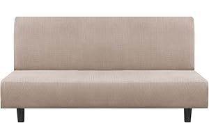 Flamingo P Stretch Armless Futon Covers - Full Queen Futon Couch Covers Slipcover - Soft Thick Jacquard Washable Sand