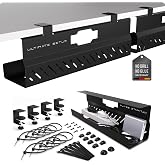 Under Desk Cable Management Tray no Drill &ndash; Wire Management - Cord Organizer &ndash; Huge Load Capacity &ndash; Under Desk Cable Tray no Drill (Black, 2 Pieces Set)