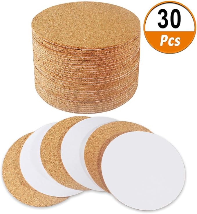 30 Pack SelfAdhesive Cork Round 4” Cork Tiles Cok Bcking Sheets Cork