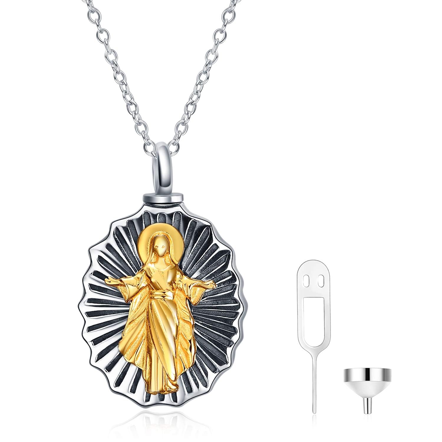 WINNICACA Ashes Cremation Necklace Virgin Mary Pendant Urn S925 Sterling Silver Cremation Pendant — image 1
