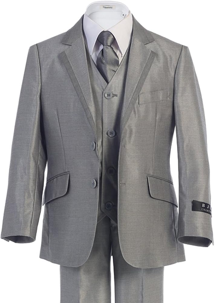 BJK Collection Big Boys' Silver Grey 2 Button Suit With