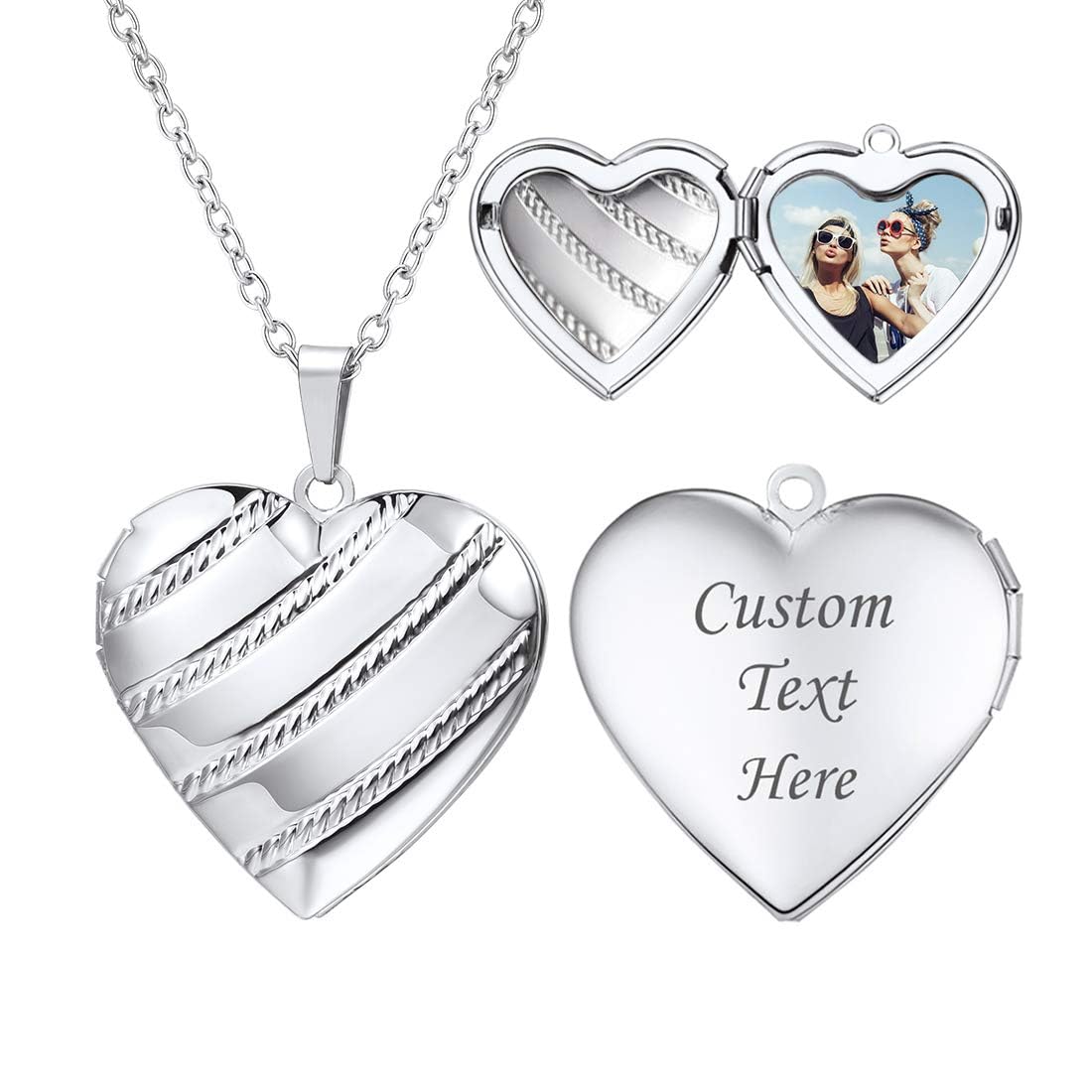 U7 Silver Heart Locket Necklace for Women, Everyday Pendant Jewellery — image 1