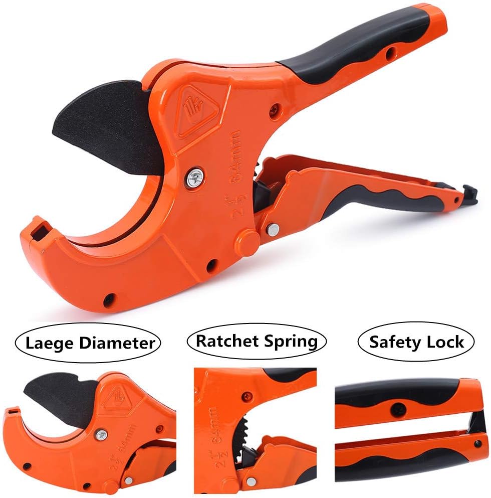 Ratchet-type PVC Pipe Cutter, Cuts up to 2-1/2" Pipe Capacity Ratcheting Hose Cutter, One-hand Fast Pipe Cutting Tool for Cutting PEX, PPR, PVC, Suitable for Household, Maintenance, Plumber. - - 