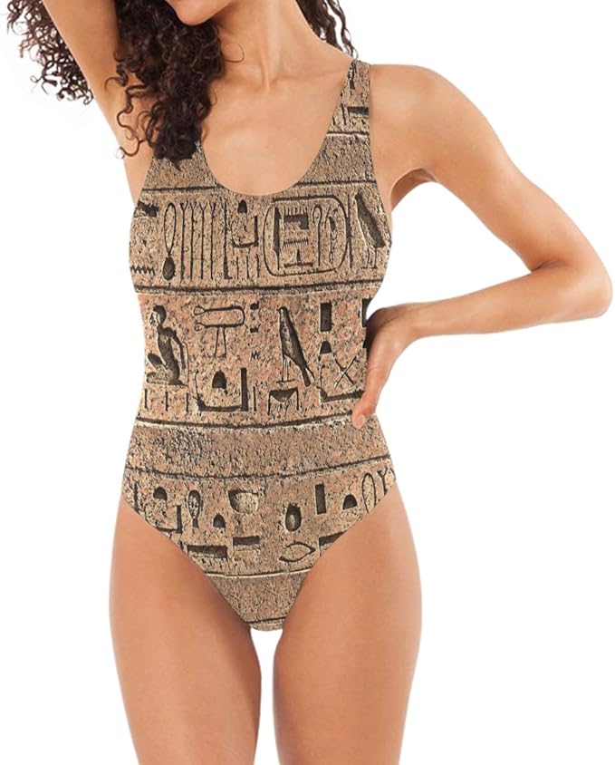 XiangHeFu One Piece Swimsuit for Women Ancient Wall Egypt Hieroglyph